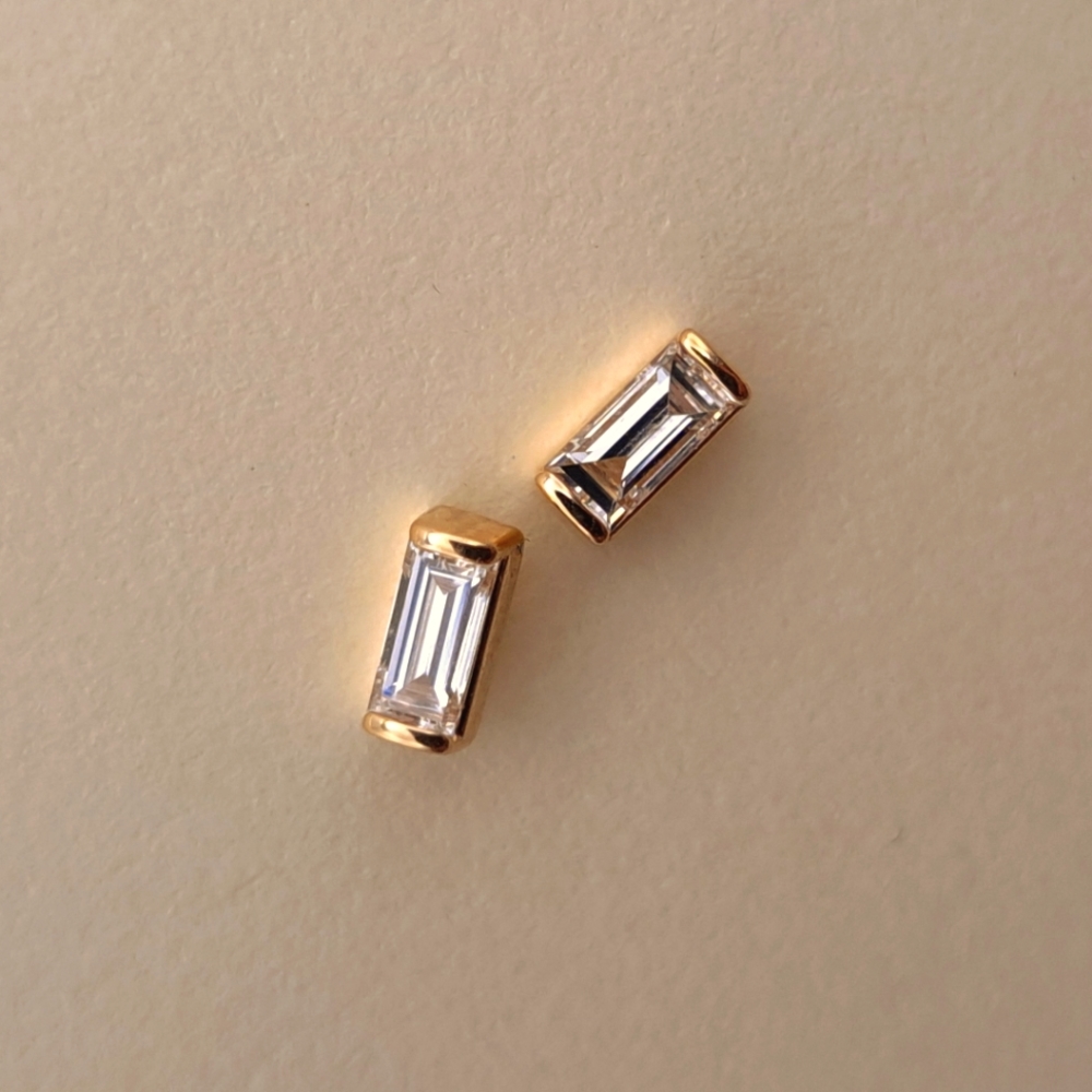 Diamond Baguette Stud Earrings in 14k gold